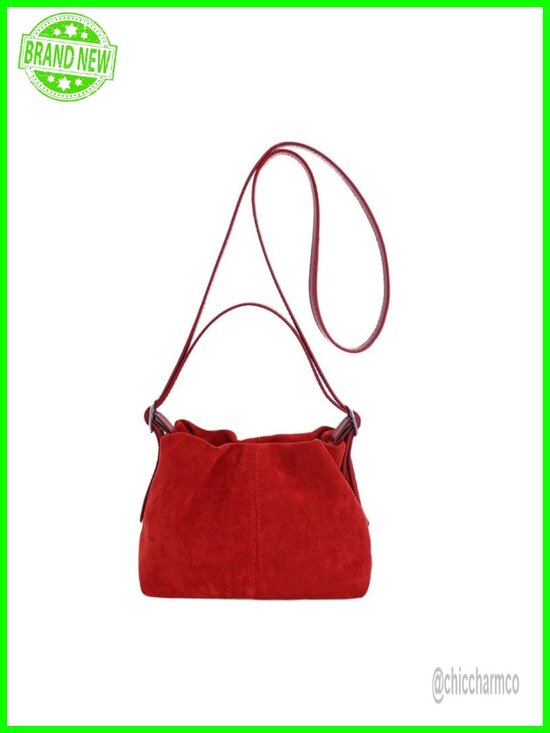 Handbags - Vintage Suede Handbag Small Tote Bag Drawstring Bucket Crossbody Shoulder Purse